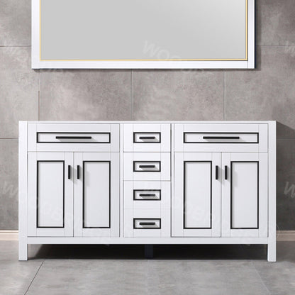 Woodbridge Milan 60" White Solid Wood Vanity Base With Black Trim