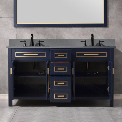 Woodbridge Milan 61" Navy Blue Solid Wood Vanity Base and Dark Gray Engineered Stone Composite Top, Single Basin With Pre-Drilled 3-Hole for 8" Widespread Faucet