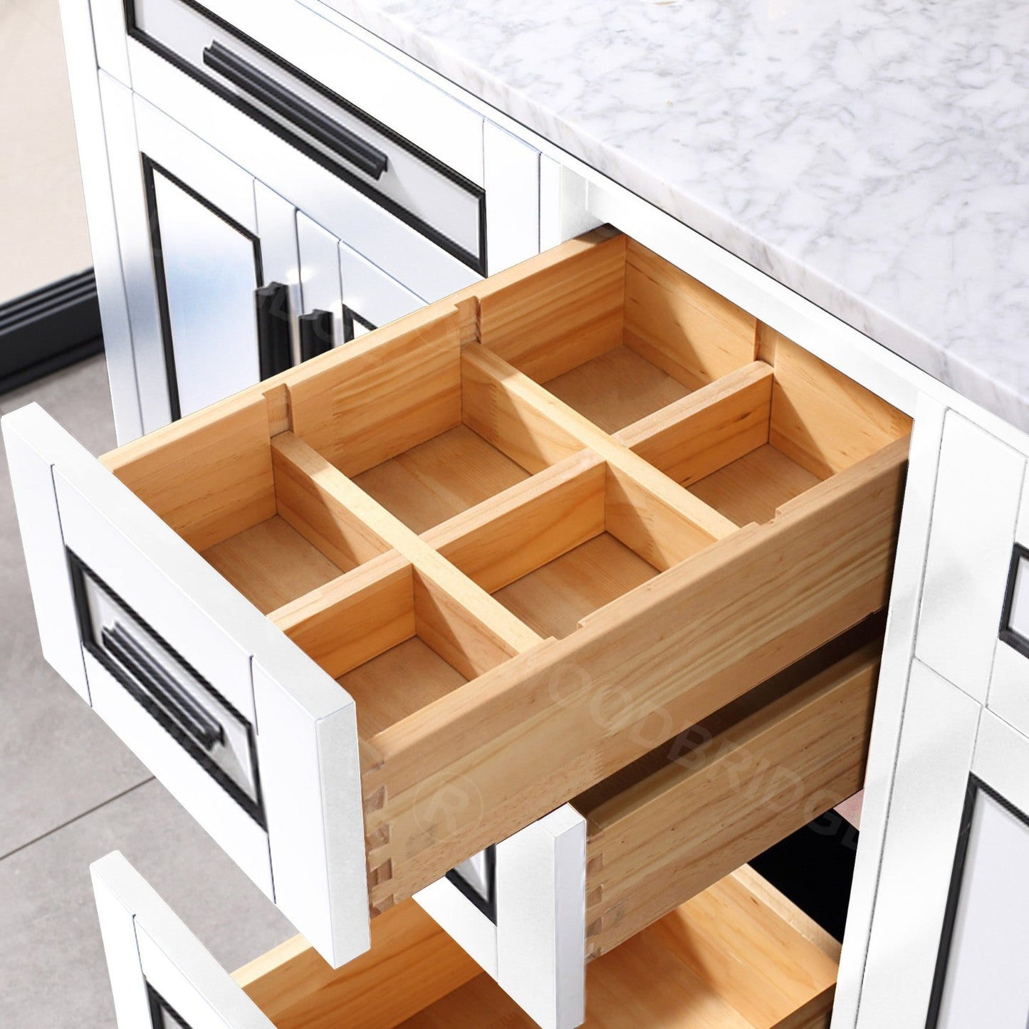 Woodbridge Milan 61" White Solid Wood Vanity Base and Carrara White Marble Top, Single Basin With Pre-Drilled 3-Hole for 4" Centerset Faucet