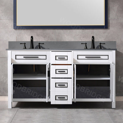 Woodbridge Milan 61" White Solid Wood Vanity Base and Dark Gray Engineered Stone Composite Top, Single Basin With Pre-Drilled 3-Hole for 4" Centerset Faucet