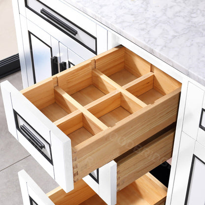 Woodbridge Milan 61" White Solid Wood Vanity Base and White Fish Belly Engineered Stone Composite Top, Single Basin With Pre-Drilled 3-Hole for 4" Centerset Faucet
