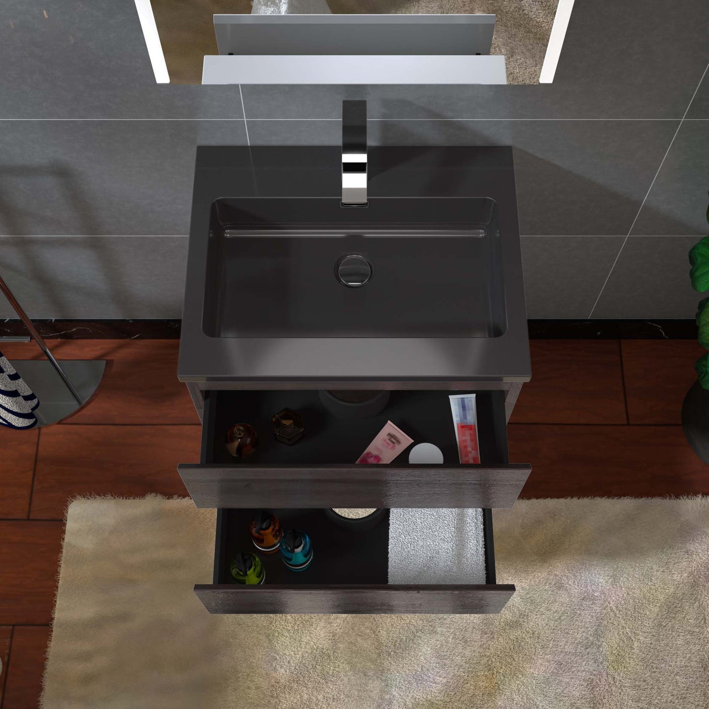 Woodbridge New Jersey Style 24" Gray Oak Vanity Base and Quartz Sand Composite Vanity Top With Integrated Sink