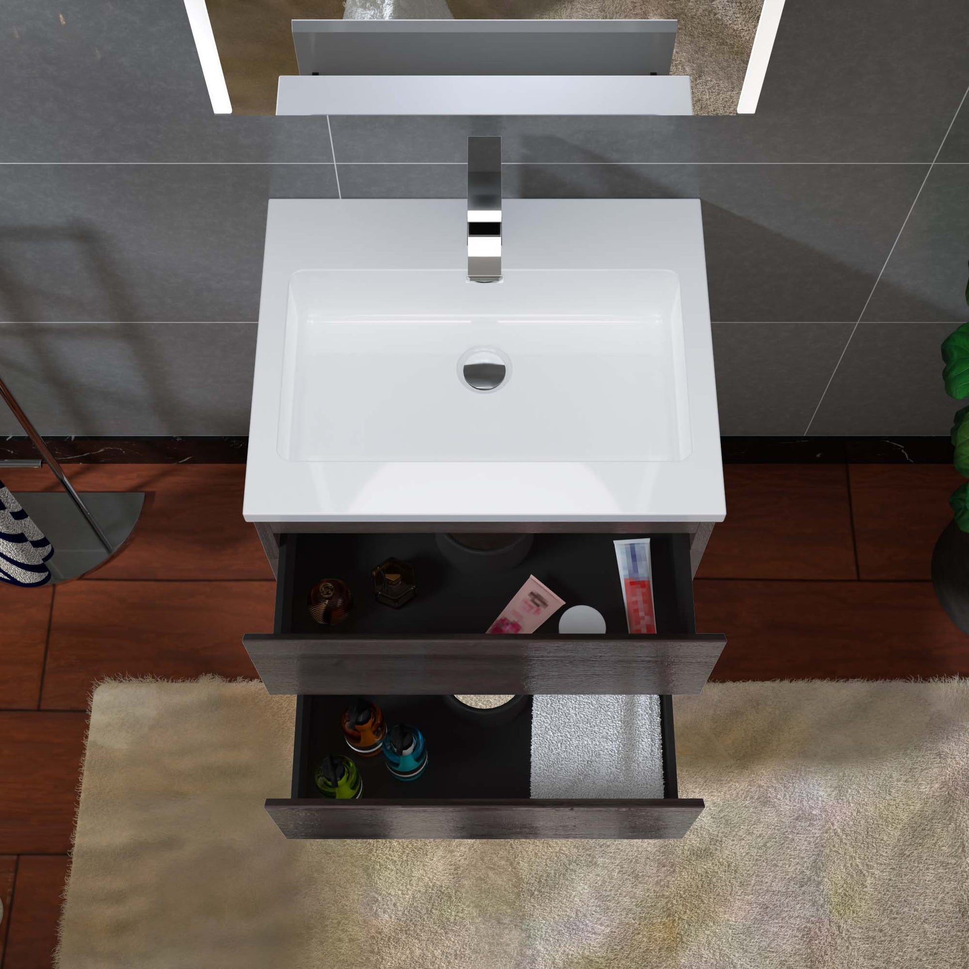 Woodbridge New Jersey Style 24" Gray Oak Vanity Base and White Resin Composite Vanity Top With Integrated Sink