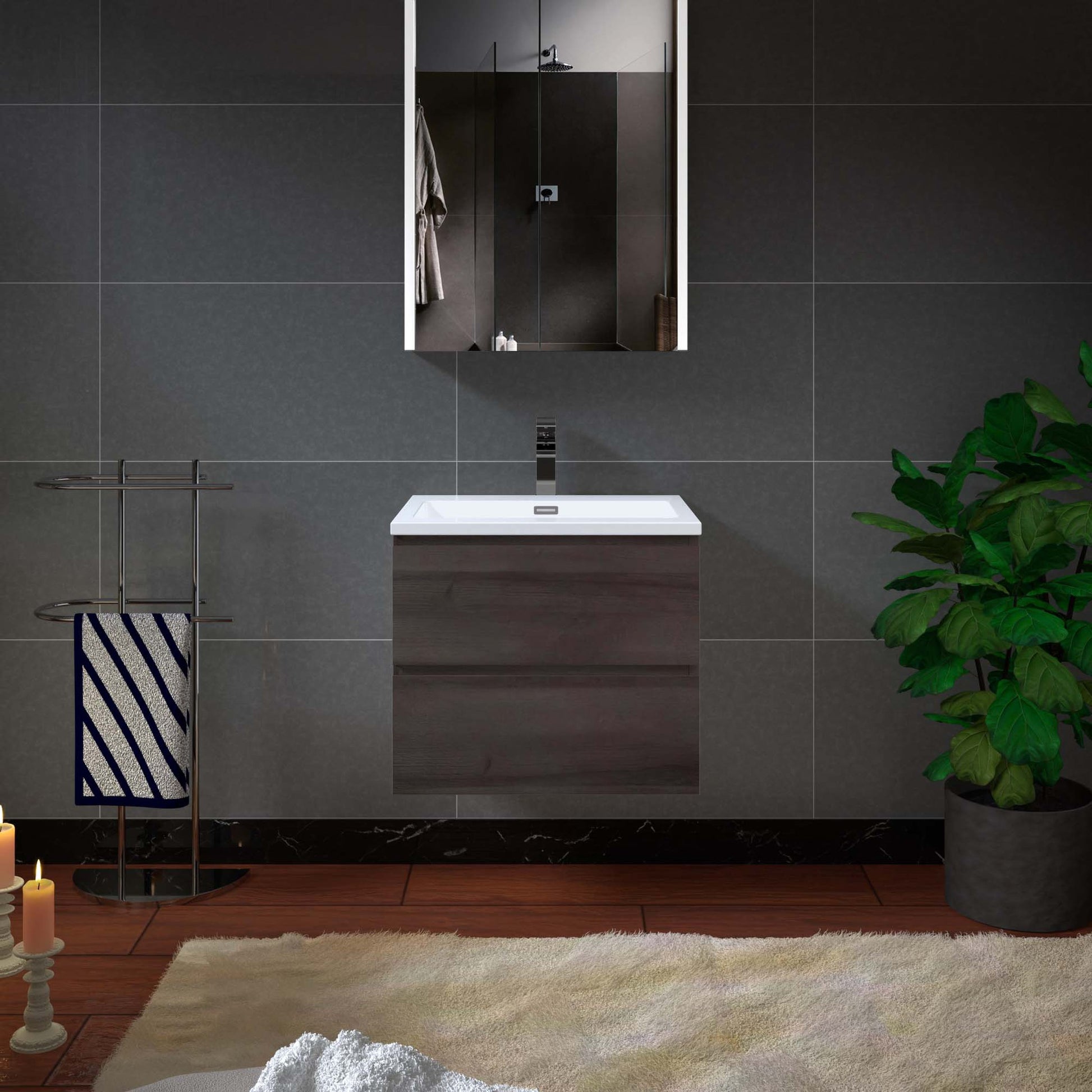 Woodbridge New Jersey Style 24" Gray Oak Vanity Base and White Resin Composite Vanity Top With Integrated Sink