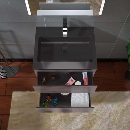 Woodbridge New Jersey Style 24" Rose Wood Vanity Base and Black Quartz Sand Composite Vanity Top With Integrated Sink