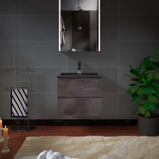 Woodbridge New Jersey Style 24" Rose Wood Vanity Base and Black Quartz Sand Composite Vanity Top With Integrated Sink