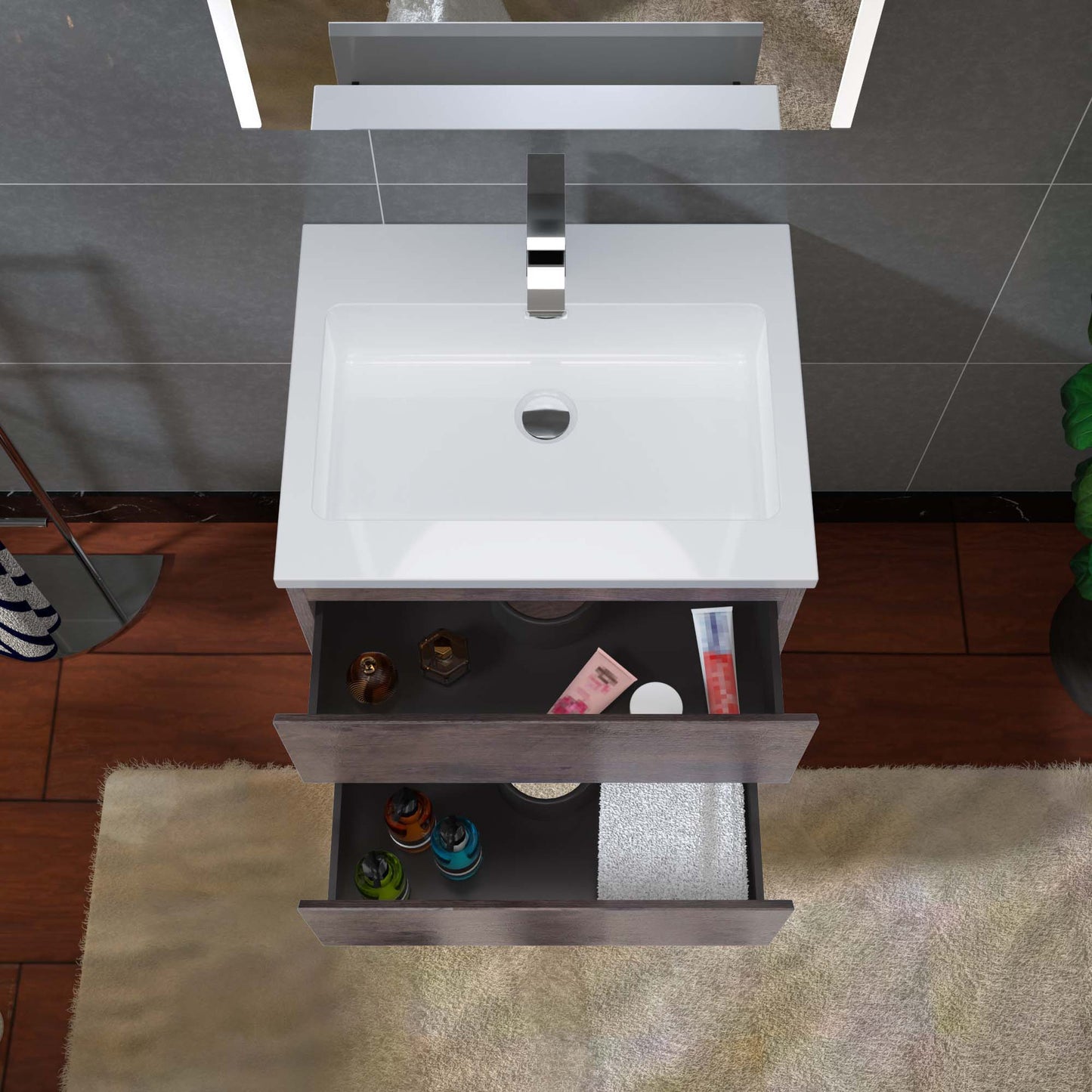 Woodbridge New Jersey Style 24" Rose Wood Vanity Base and White Resin Composite Vanity Top With Integrated Sink