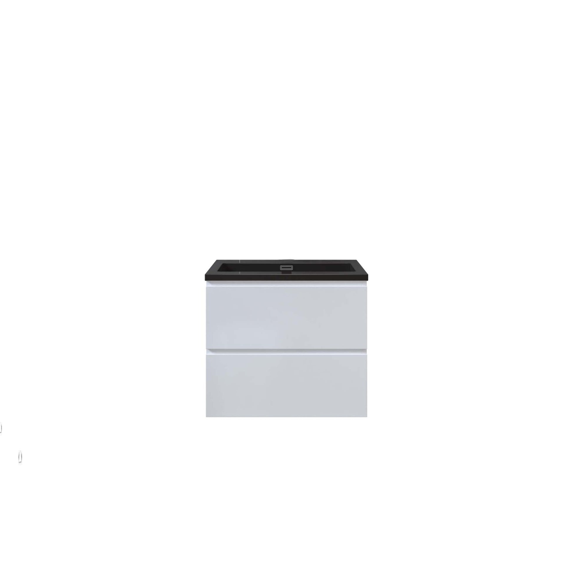Woodbridge New Jersey Style 24" White High Gloss Vanity Base and Black Quartz Sand Composite Vanity Top With Integrated Sink