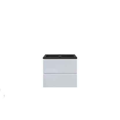 Woodbridge New Jersey Style 24" White High Gloss Vanity Base and Black Quartz Sand Composite Vanity Top With Integrated Sink
