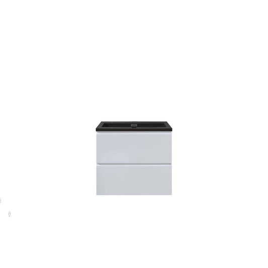 Woodbridge New Jersey Style 24" White High Gloss Vanity Base and Black Quartz Sand Composite Vanity Top With Integrated Sink