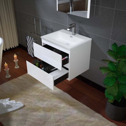 Woodbridge New Jersey Style 24" White High Gloss Vanity Base and White Resin Composite Vanity Top With Integrated Sink