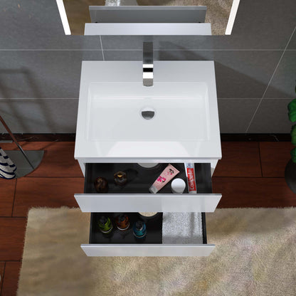 Woodbridge New Jersey Style 24" White High Gloss Vanity Base and White Resin Composite Vanity Top With Integrated Sink