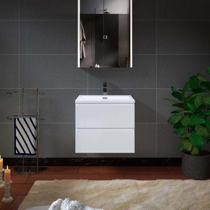 Woodbridge New Jersey Style 24" White High Gloss Vanity Base and White Resin Composite Vanity Top With Integrated Sink