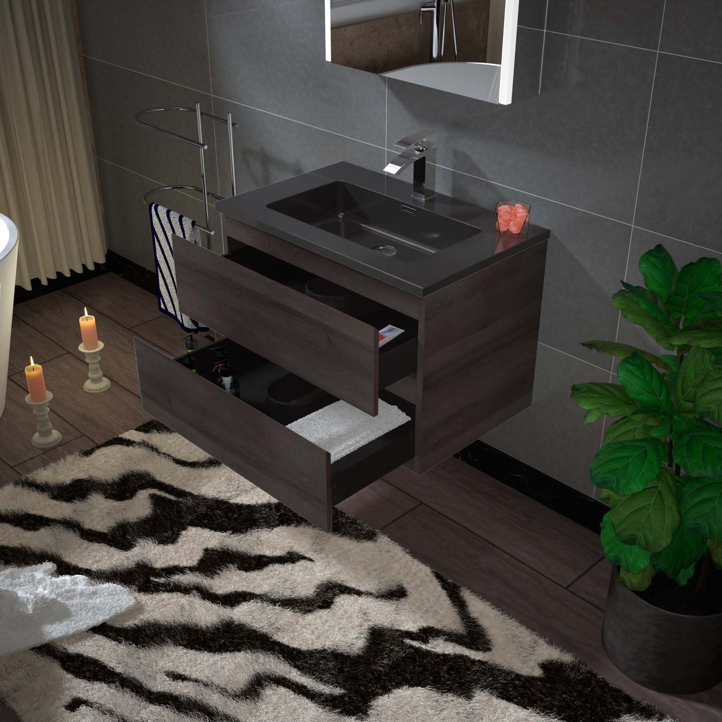 Woodbridge New Jersey Style 30" Gray Oak Vanity Base and Quartz Sand Composite Vanity Top With Integrated Sink