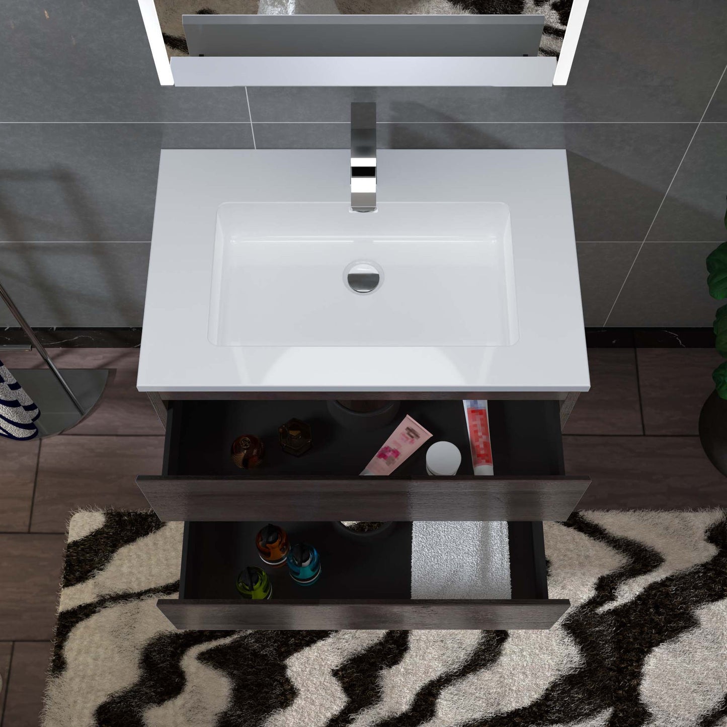 Woodbridge New Jersey Style 30" Gray Oak Vanity Base and White Resin Composite Vanity Top With Integrated Sink