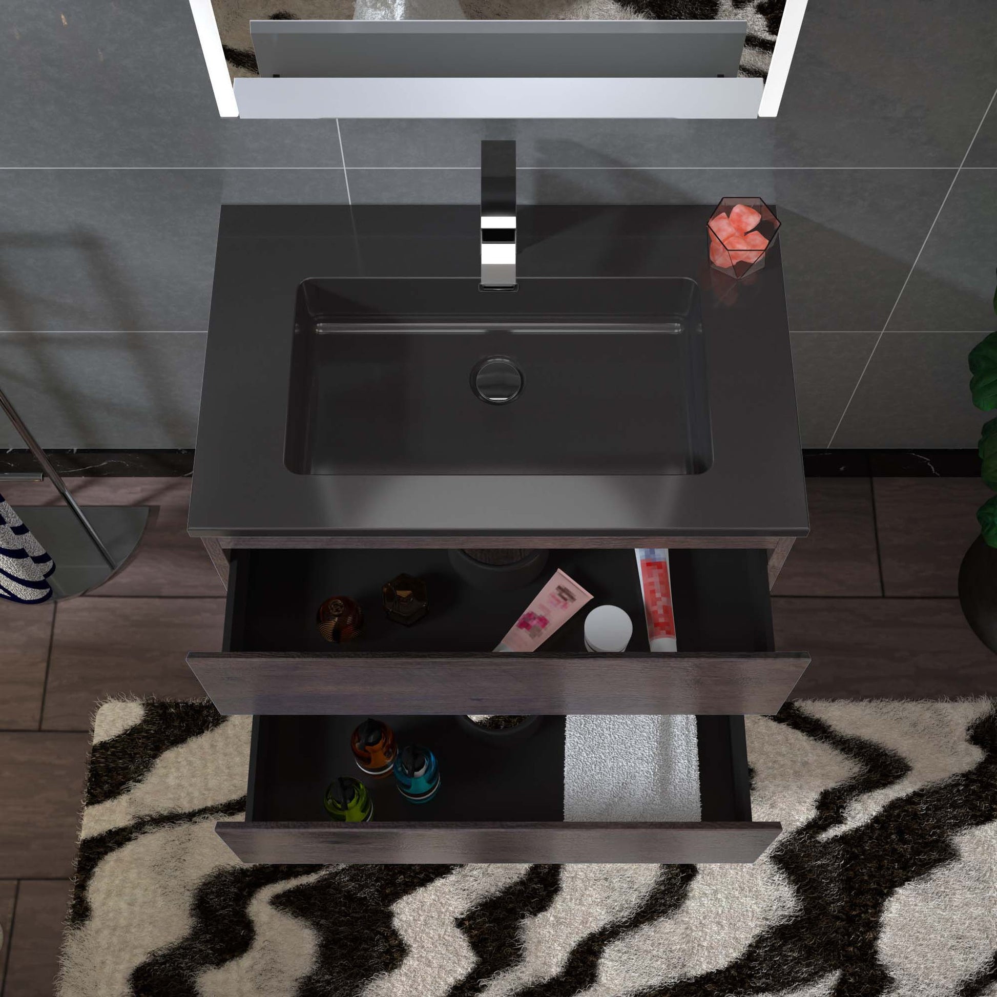 Woodbridge New Jersey Style 30" Rose Wood Vanity Base and Black Quartz Sand Composite Vanity Top With Integrated Sink