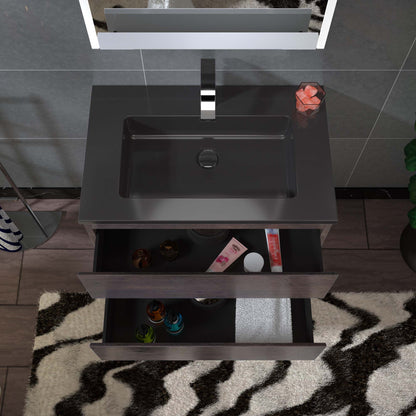 Woodbridge New Jersey Style 30" Rose Wood Vanity Base and Black Quartz Sand Composite Vanity Top With Integrated Sink