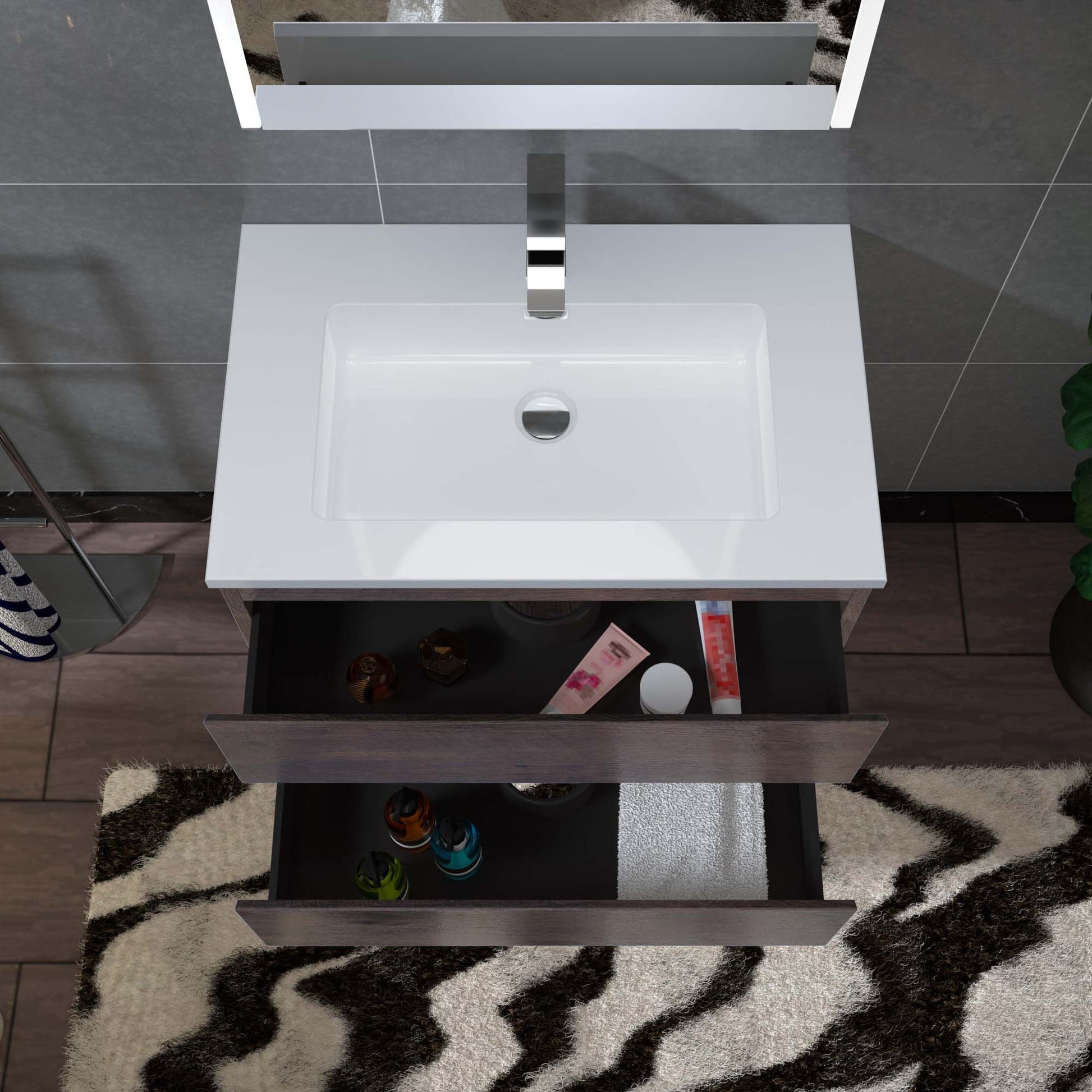 Woodbridge New Jersey Style 30" Rose Wood Vanity Base and White Resin Composite Vanity Top With Integrated Sink
