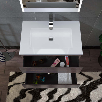 Woodbridge New Jersey Style 30" Rose Wood Vanity Base and White Resin Composite Vanity Top With Integrated Sink