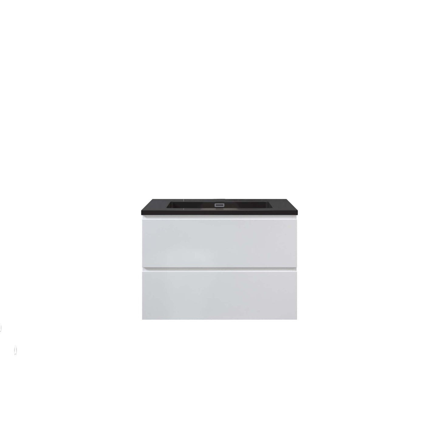 Woodbridge New Jersey Style 30" White High Gloss Vanity Base and Black Quartz Sand Composite Vanity Top With Integrated Sink