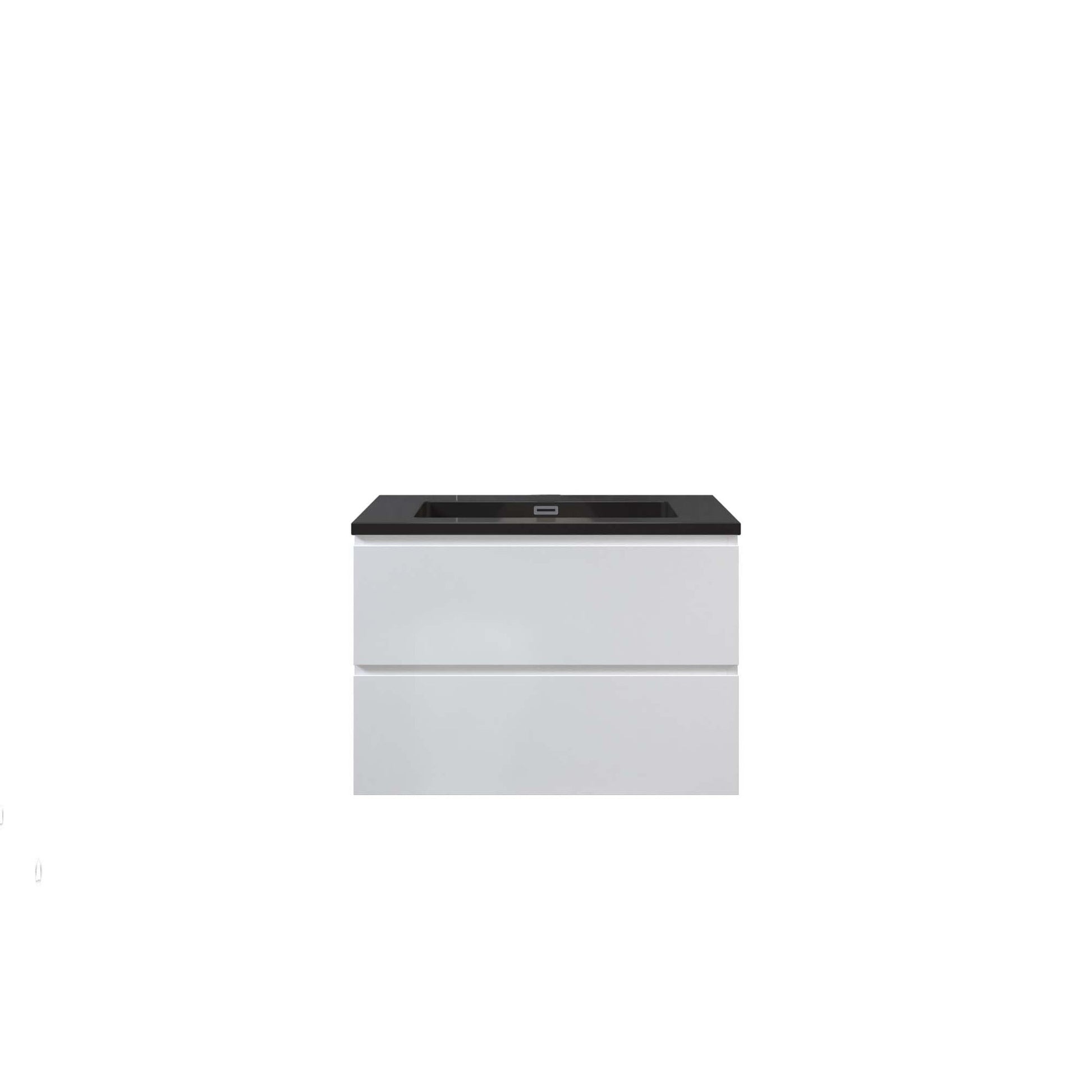 Woodbridge New Jersey Style 30" White High Gloss Vanity Base and Black Quartz Sand Composite Vanity Top With Integrated Sink