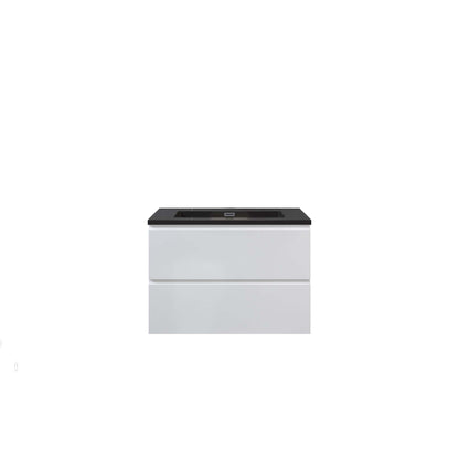 Woodbridge New Jersey Style 30" White High Gloss Vanity Base and Black Quartz Sand Composite Vanity Top With Integrated Sink