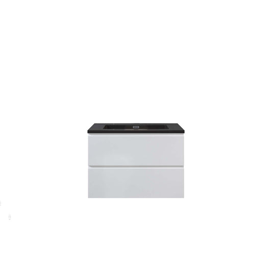 Woodbridge New Jersey Style 30" White High Gloss Vanity Base and Black Quartz Sand Composite Vanity Top With Integrated Sink