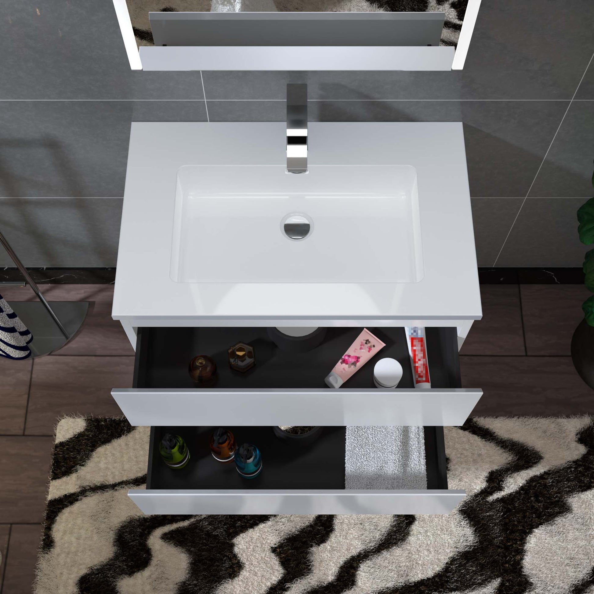 Woodbridge New Jersey Style 30" White High Gloss Vanity Base and White Resin Composite Vanity Top With Integrated Sink