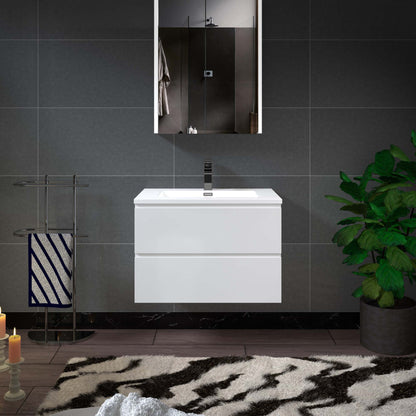 Woodbridge New Jersey Style 30" White High Gloss Vanity Base and White Resin Composite Vanity Top With Integrated Sink
