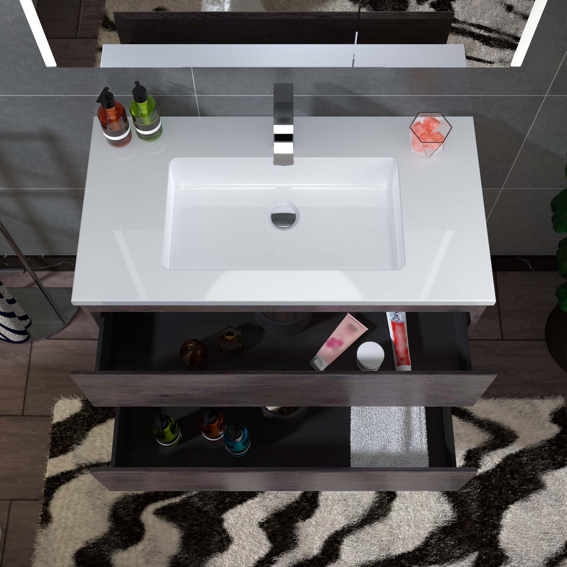 Woodbridge New Jersey Style 36" Rose Wood Vanity Base and White Resin Composite Vanity Top With Integrated Sink