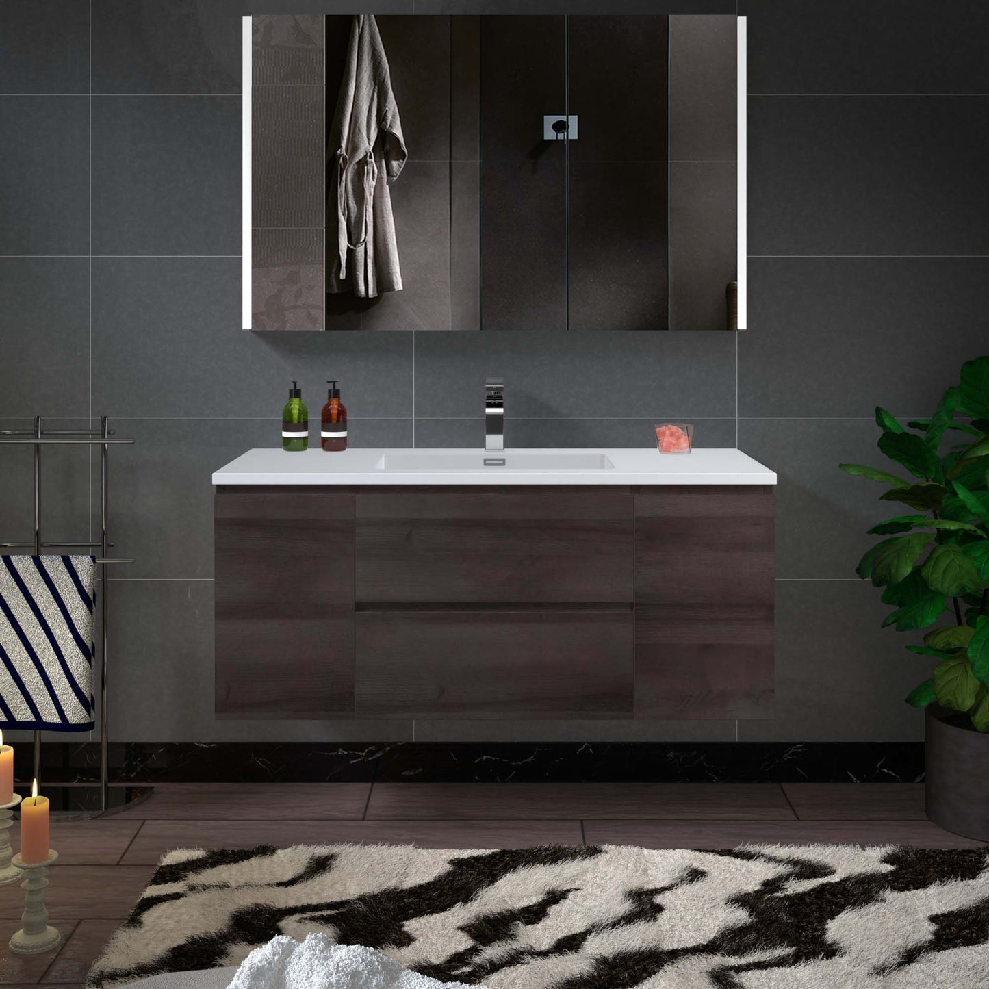 Woodbridge New Jersey Style 48" Gray Oak Vanity Base and White Resin Composite Vanity Top With Integrated Sink
