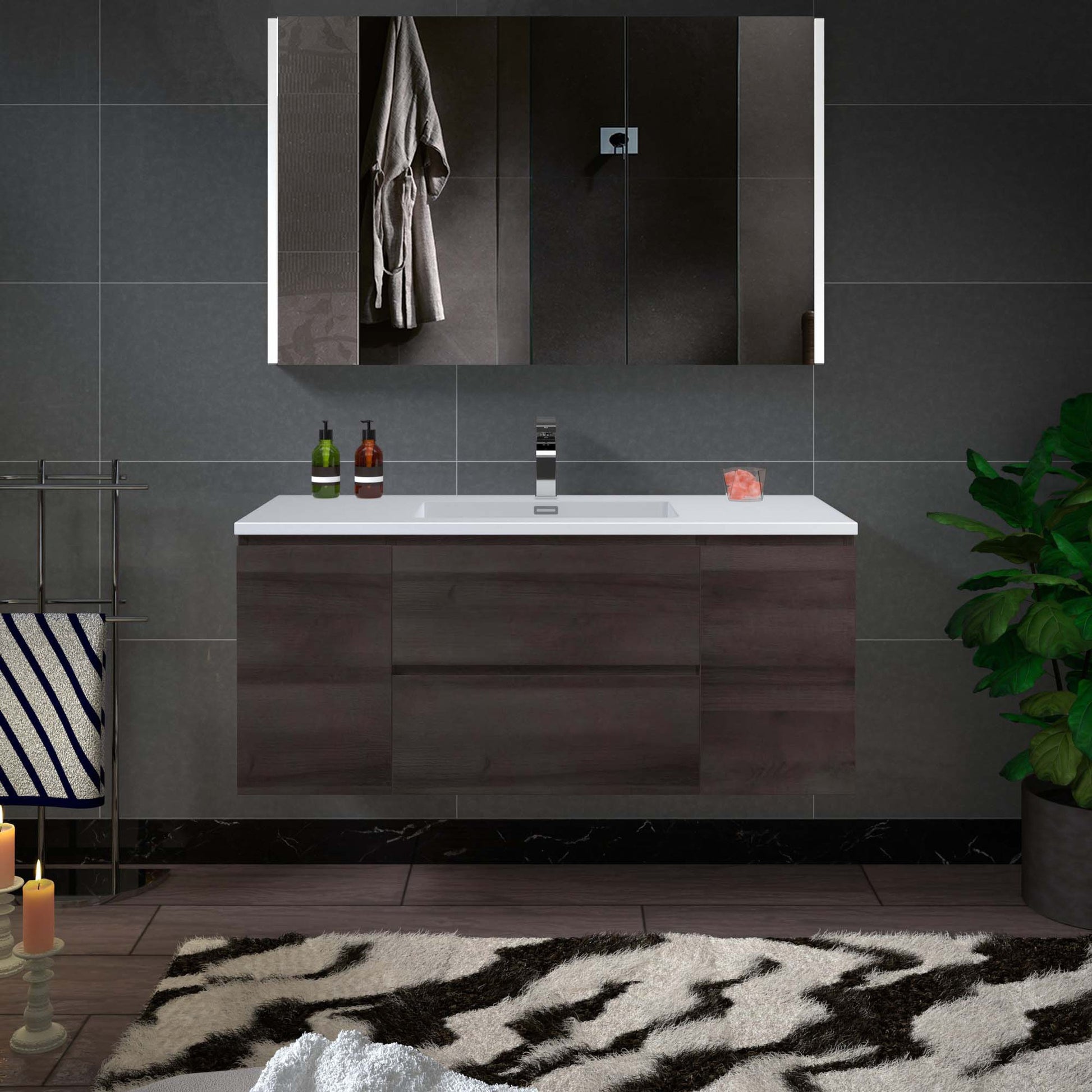 Woodbridge New Jersey Style 48" Gray Oak Vanity Base and White Resin Composite Vanity Top With Integrated Sink