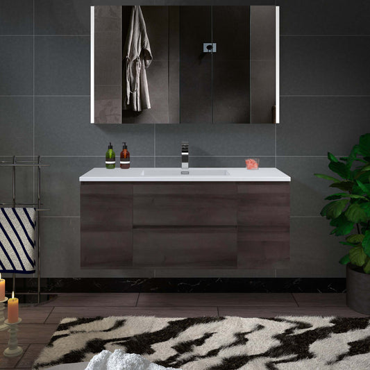 Woodbridge New Jersey Style 48" Gray Oak Vanity Base and White Resin Composite Vanity Top With Integrated Sink