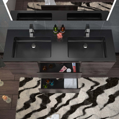 Woodbridge New Jersey Style 60" Gray Oak Vanity Base and Quartz Sand Composite Vanity Top With Integrated Sink