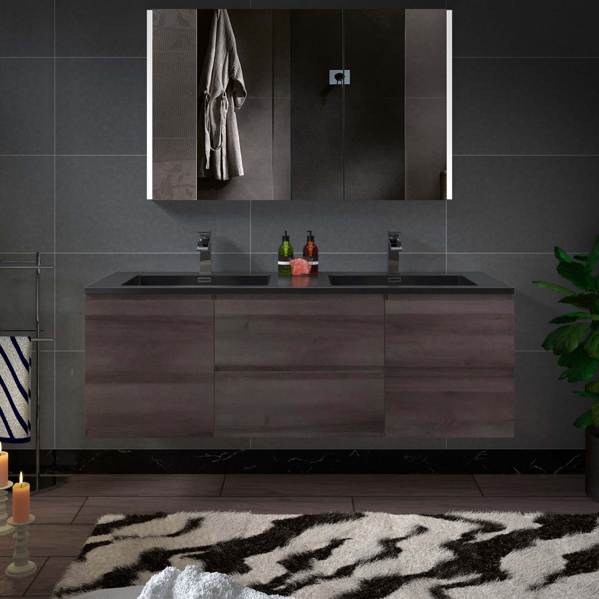 Woodbridge New Jersey Style 60" Gray Oak Vanity Base and Quartz Sand Composite Vanity Top With Integrated Sink