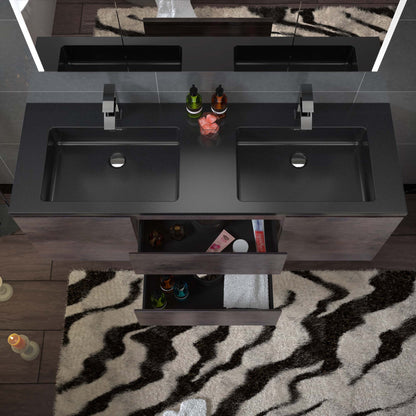 Woodbridge New Jersey Style 60" Rose Wood Vanity Base and Black Quartz Sand Composite Vanity Top With Integrated Sink