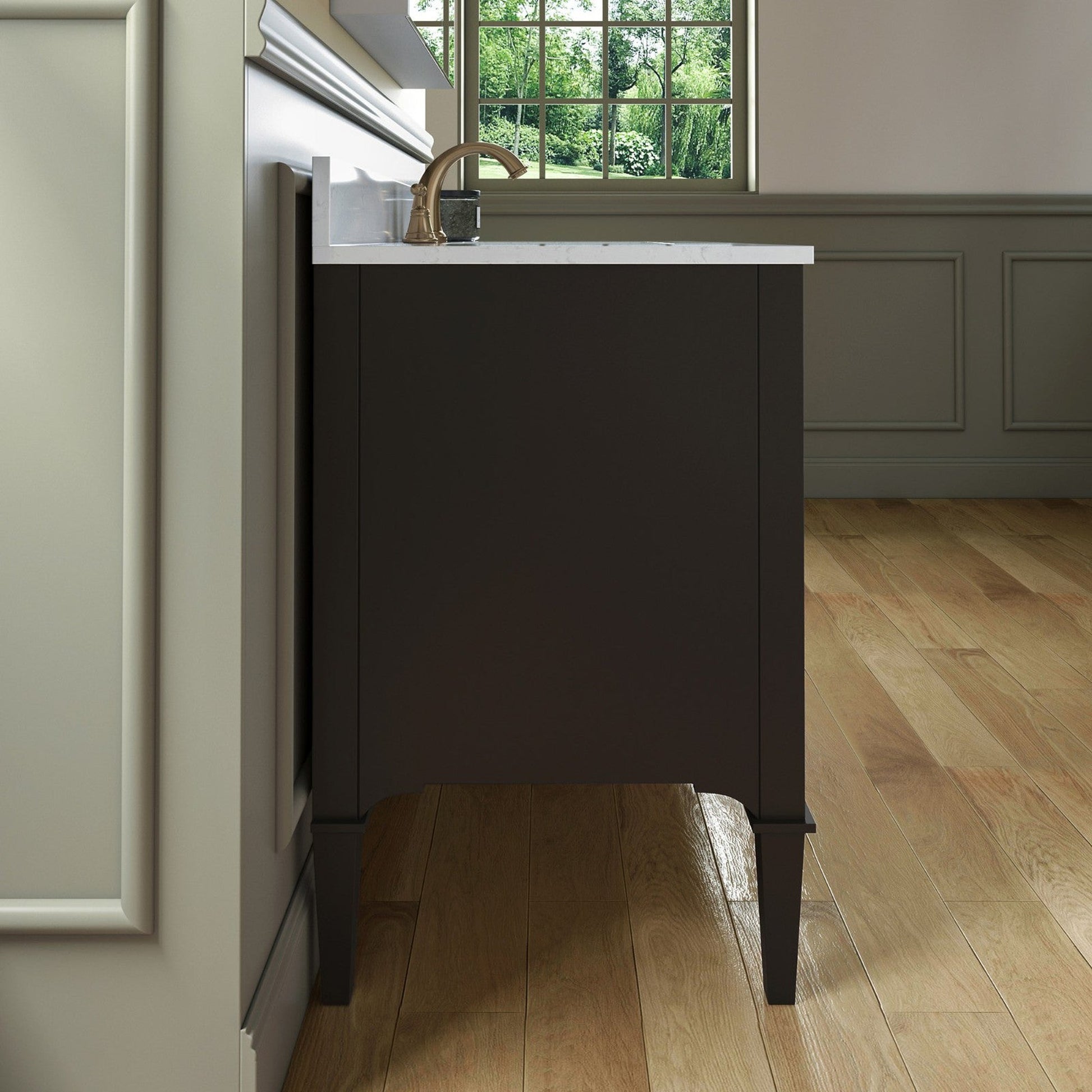 Woodbridge Roma 48" Espresso Solid Wood Vanity Base With Gold Hardware and Carrara Engineered Stone Composite Top With 3 Pre-Drilled Holes