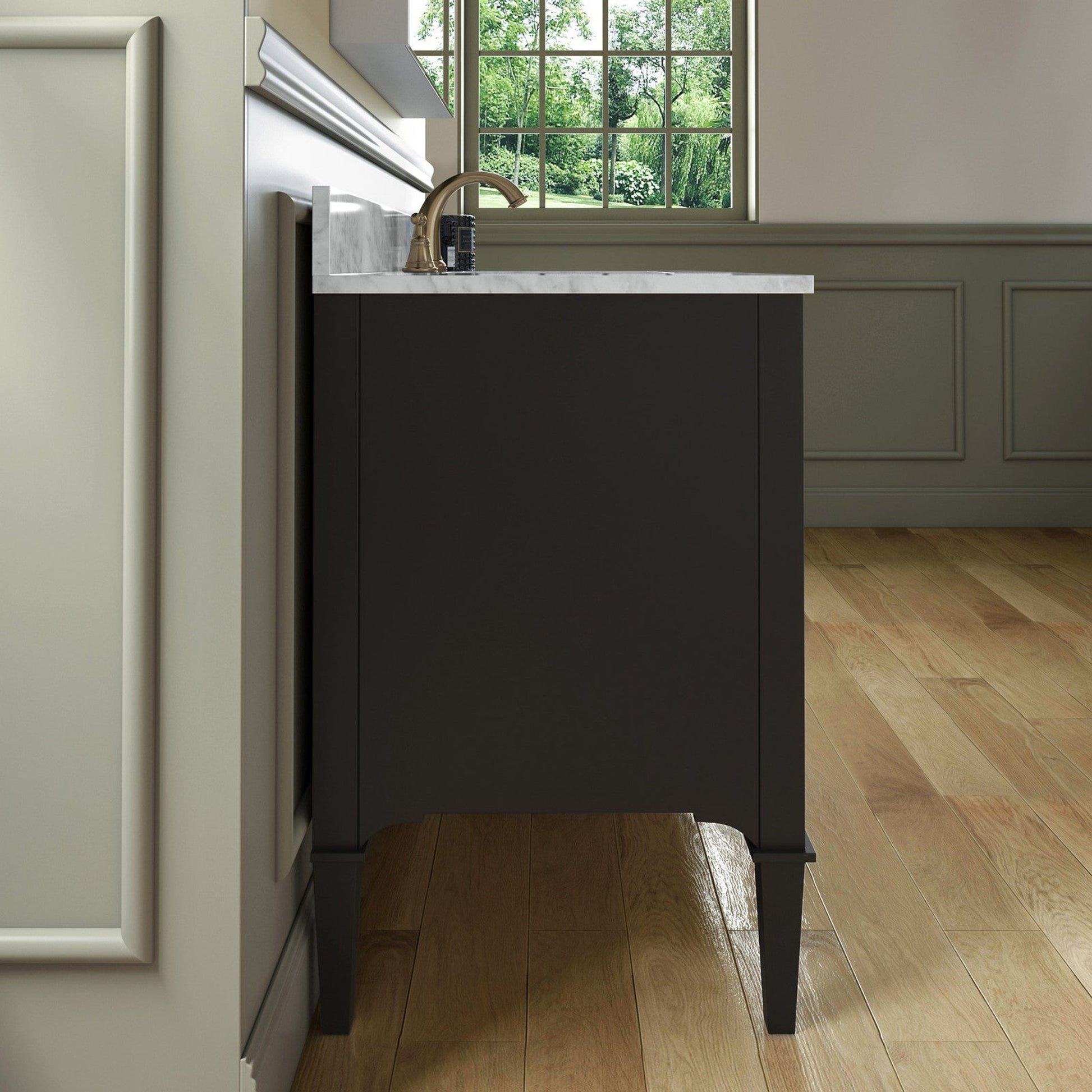 Woodbridge Roma 48" Espresso Solid Wood Vanity Base With Gold Hardware and Carrara Marble Top With 3 Pre-Drilled Holes