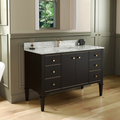 Woodbridge Roma 48" Espresso Solid Wood Vanity Base With Gold Hardware and Carrara Marble Top With Pre-Drilled Hole for Single Hole Faucet
