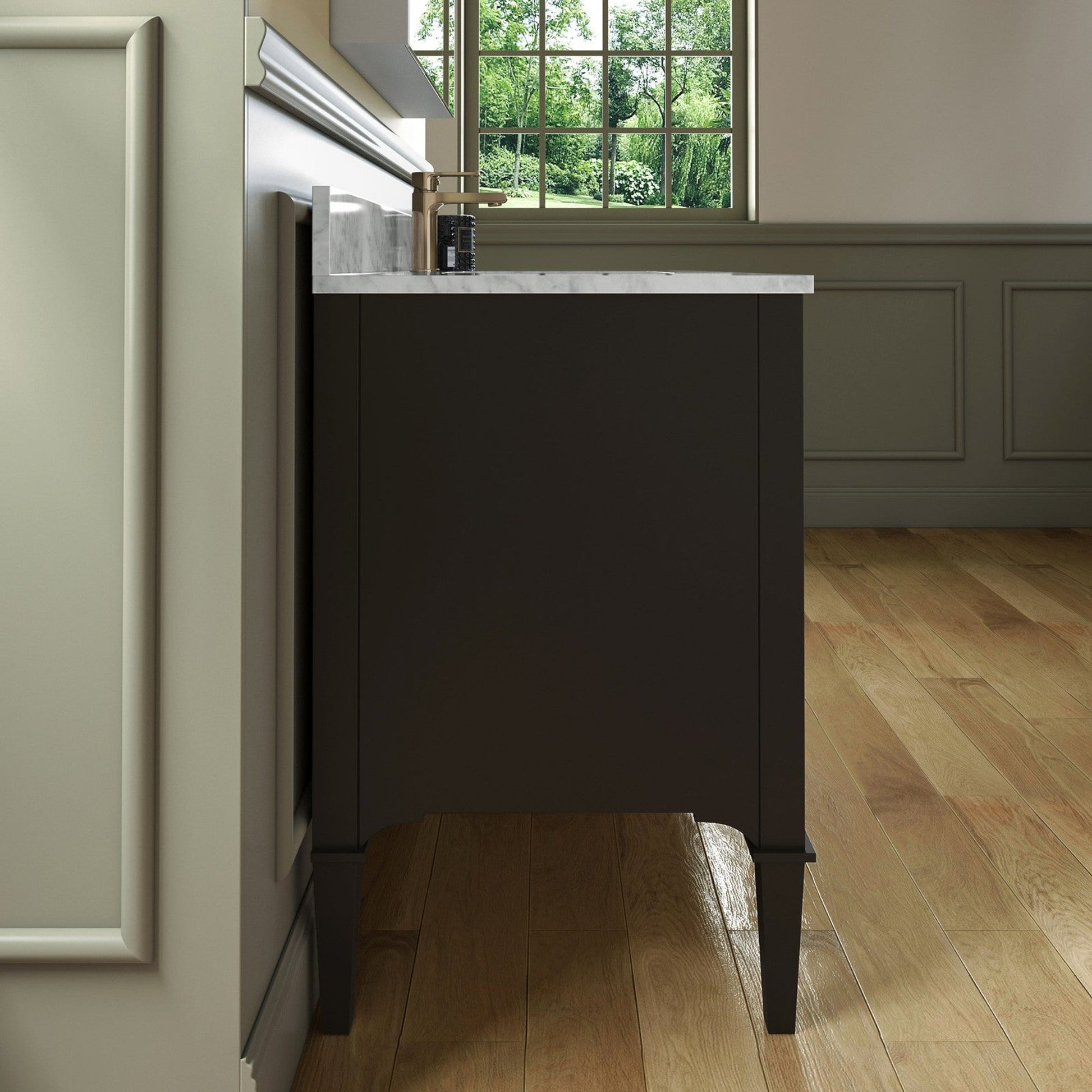 Woodbridge Roma 48" Espresso Solid Wood Vanity Base With Gold Hardware and Carrara Marble Top With Pre-Drilled Hole for Single Hole Faucet