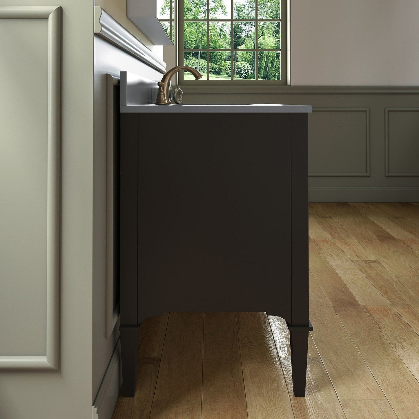 Woodbridge Roma 48" Espresso Solid Wood Vanity Base With Gold Hardware and Dark Gray Engineered Stone Composite Top With 3 Pre-Drilled Holes