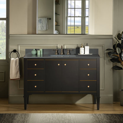 Woodbridge Roma 48" Espresso Solid Wood Vanity Base With Gold Hardware and Dark Gray Engineered Stone Composite Top With 3 Pre-Drilled Holes
