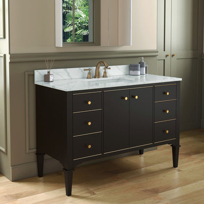 Woodbridge Roma 48" Espresso Solid Wood Vanity Base With Gold Hardware and Fish Belly Engineered Stone Composite Top With 3 Pre-Drilled Holes