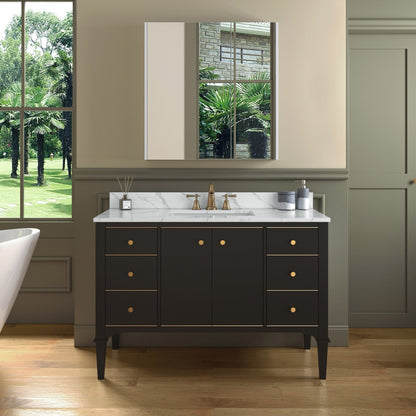 Woodbridge Roma 48" Espresso Solid Wood Vanity Base With Gold Hardware and Fish Belly Engineered Stone Composite Top With 3 Pre-Drilled Holes