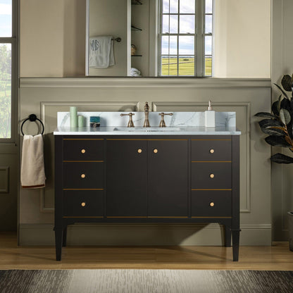 Woodbridge Roma 48" Espresso Solid Wood Vanity Base With Gold Hardware and Fish Belly Engineered Stone Composite Top With 3 Pre-Drilled Holes