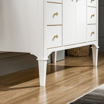 Woodbridge Roma 48" White Solid Wood Vanity Base With Gold Hardware and Fish Belly Engineered Stone Composite Top With 3 Pre-Drilled Holes