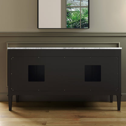 Woodbridge Roma 61" Espresso Solid Wood Vanity Base With Gold Hardware and Carrara Marble Top With 3 Pre-Drilled Holes