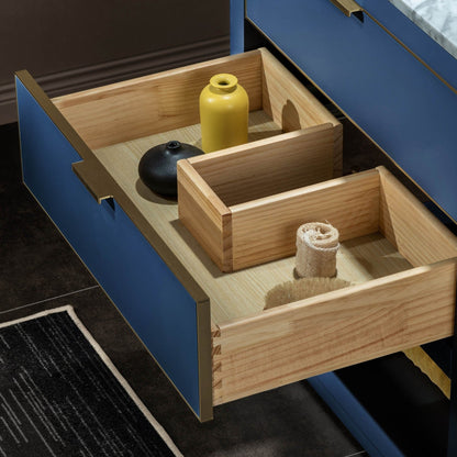 Woodbridge Venice 31" Navy Blue and Gold Trim Solid Wood Vanity Base and Carrara Marble Top With Pre-Drilled Single Hole Faucet