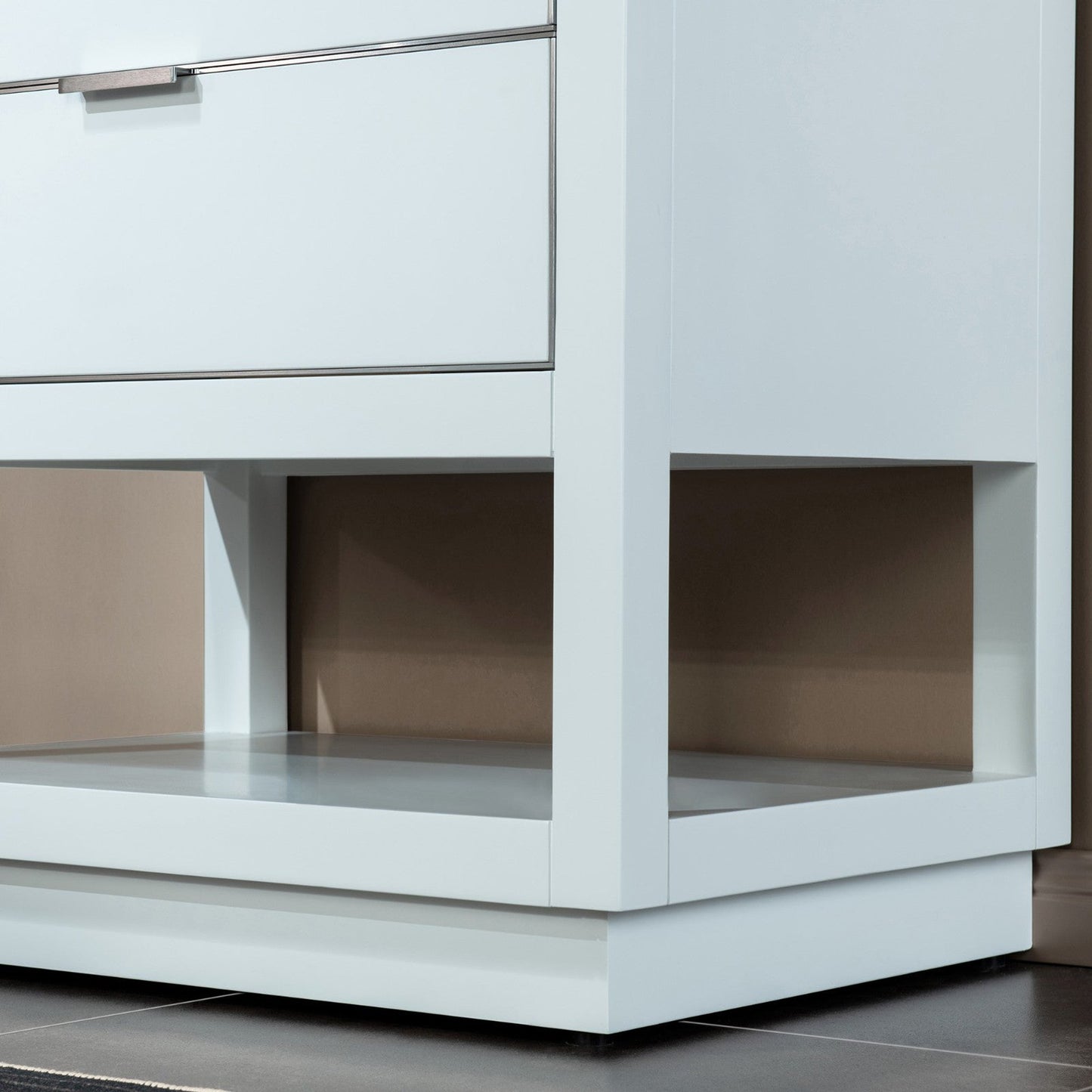 Woodbridge Venice 31" White and Brushed Nickel Trim Solid Wood Vanity Base and Carrara Marble Top With Pre-Drilled Single Hole Faucet