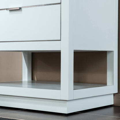 Woodbridge Venice 31" White and Brushed Nickel Trim Solid Wood Vanity Base and Carrara Marble Top With Pre-Drilled Single Hole Faucet